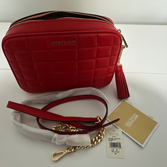 MICHAEL MICHAEL KORS Jet Set Medium Quilted Leather Crossbody Bag, Red - Picture 9 of 13